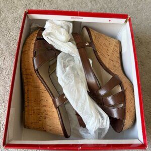 Brown Leather Cork Wedges | Classic Strappy Sandals | Quiet Luxury Chic